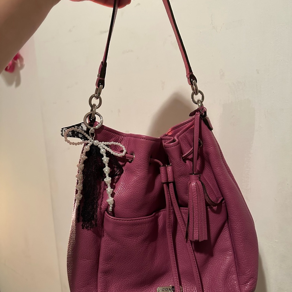 Pink leather coach bucket bag